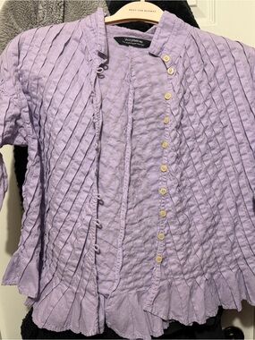 YaccoMaricard Size 2 Lavender Pintuck Cotton Blouse Lagenlook Art to Wear
